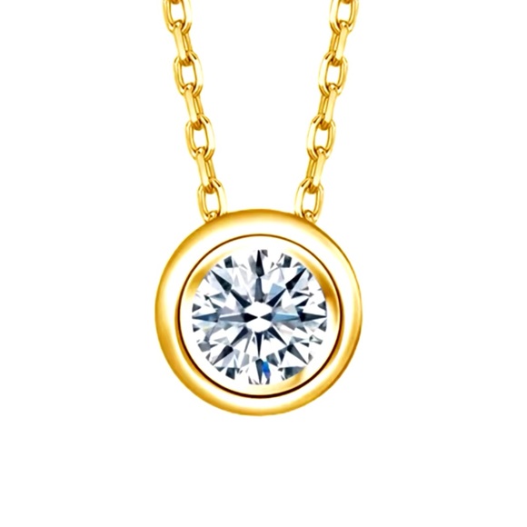 Classic DColor Moissanite0.5ct Stud Necklace 18KGold Plated 925SterliS-Certified - Picture 1 of 8